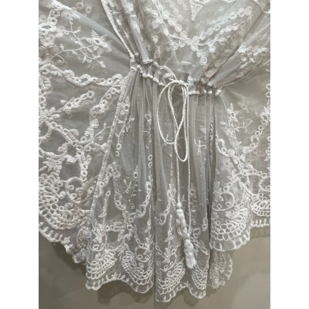 Swimsuit Cover-Up One Size Sheer Lace Fairy Boho Cottagecore beachy Scandinavian - Picture 3 of 5
